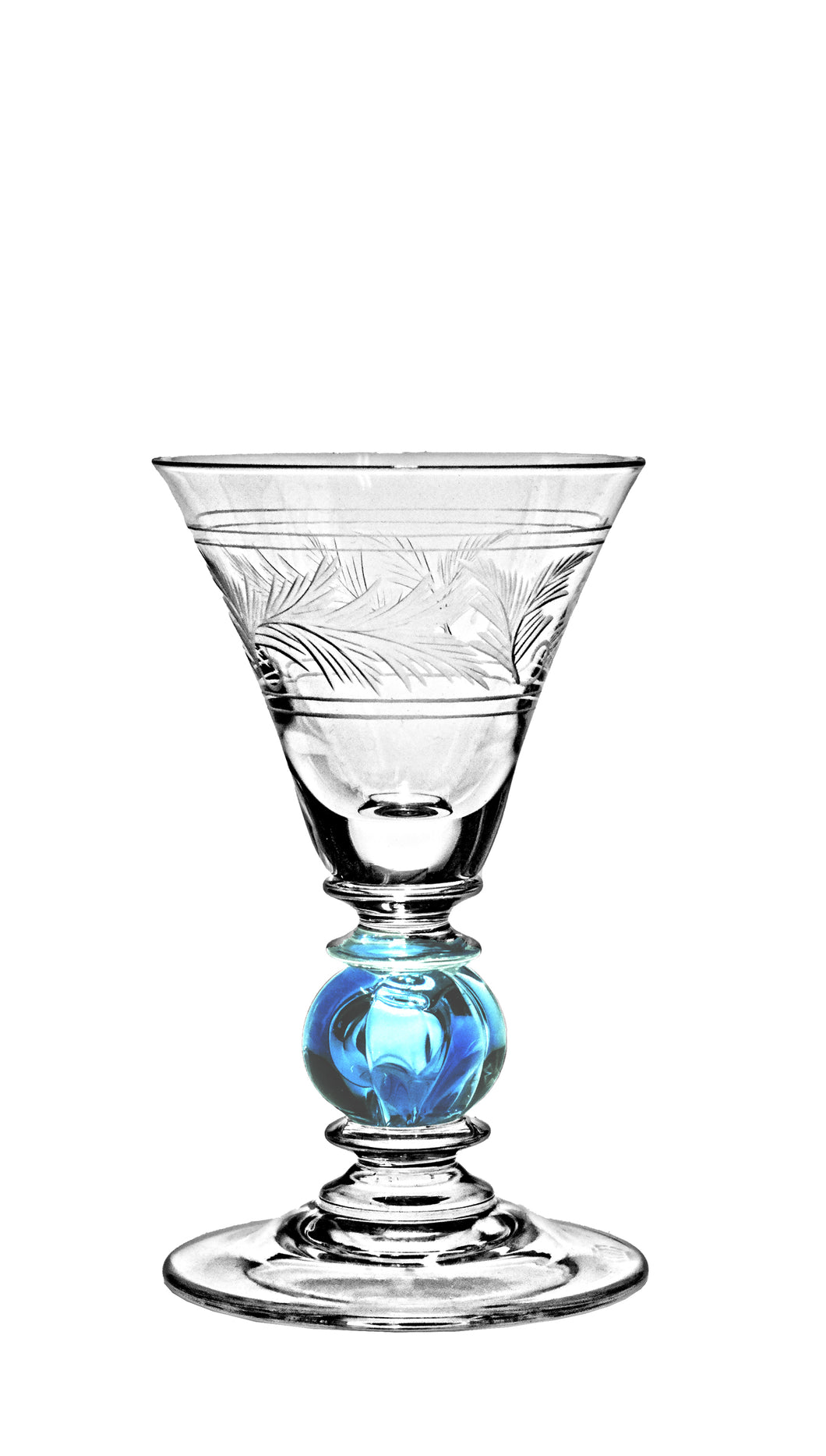 PETERSBURG klar, blaue Hohlkugel & Gravur 'Springbock' - Likörglas 100 mm