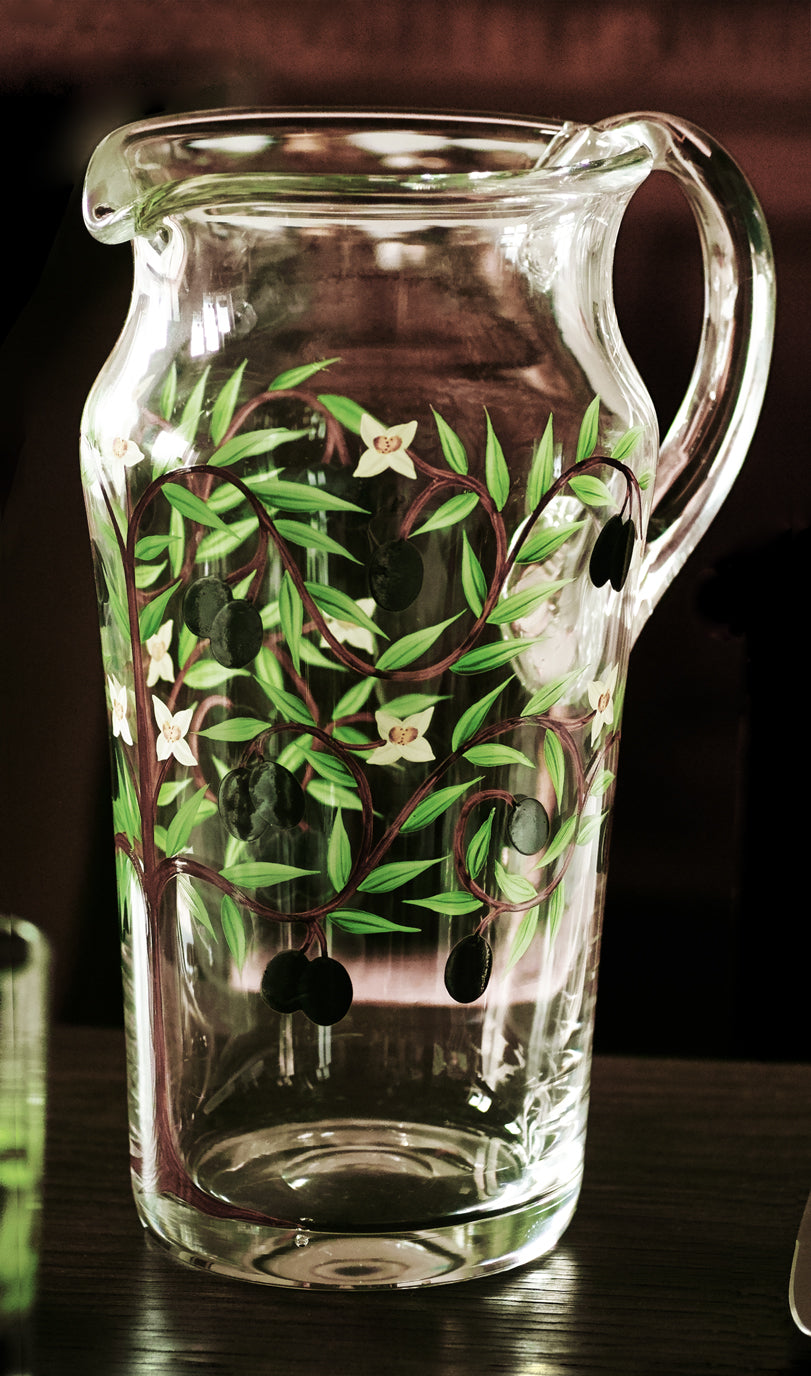 OLIVIA Krug, klares Glas, Malerei 'schwarze Olive', 240 mm, 1.0 Liter