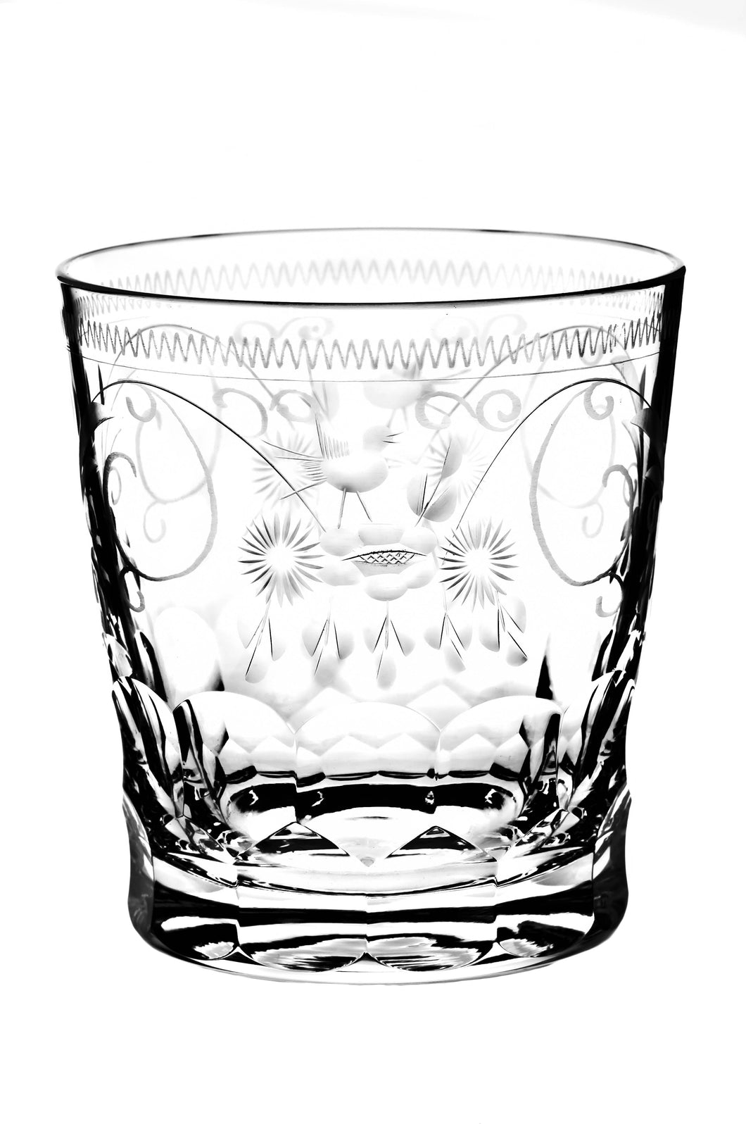 BERNADOTTE klar, Schliff & 'Radgravur' - Whiskybecher 100 mm