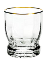 Lade das Bild in den Galerie-Viewer, DELPHI Whisky Becher 99 mm (rundlich) - klares Glas, Flächenschliff, Eckenschliff, Goldrand

