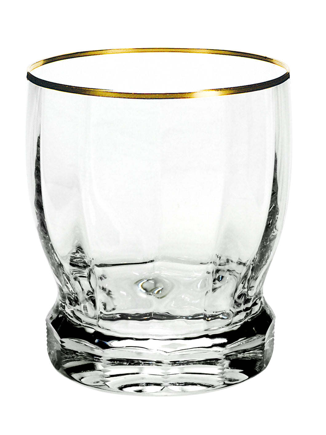 DELPHI Whisky Becher 99 mm (rundlich) - klares Glas, Flächenschliff, Eckenschliff, Goldrand