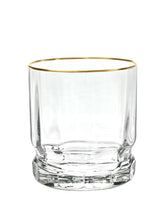 Lade das Bild in den Galerie-Viewer, DELPHI Whisky Becher 99 mm - klares Glas, Flächenschliff, Kerbschliff, Goldrand
