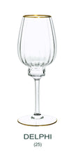Lade das Bild in den Galerie-Viewer, DELPHI Weinglas 233 mm - klares Glas, Stielschliff, Flächenschliff, Eckenschliff, Goldrand
