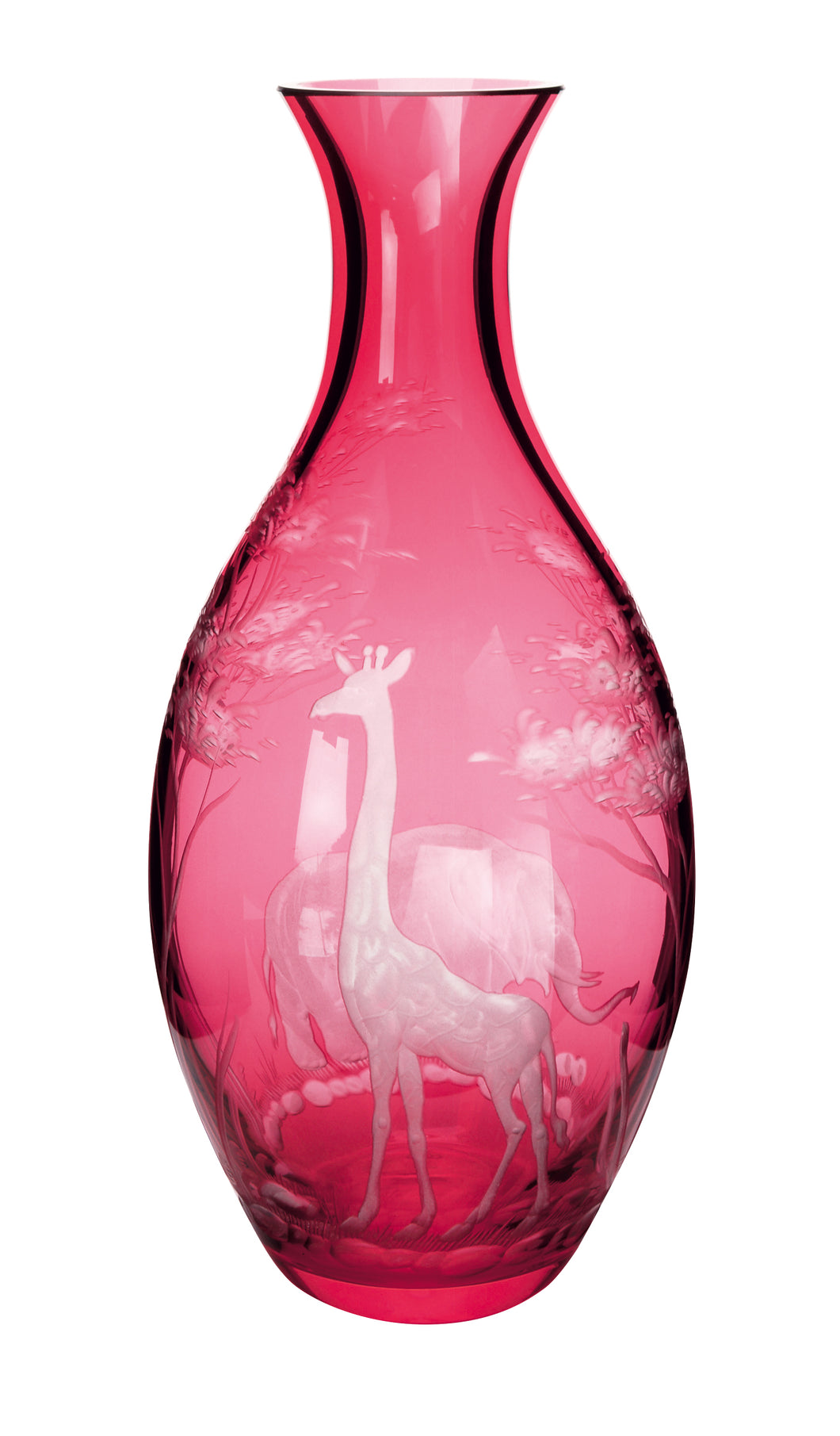 KILIMANDSCHARO rubin, Gravur 'Elefant & Giraffe' - Flasche 0,7 Liter, 260 mm