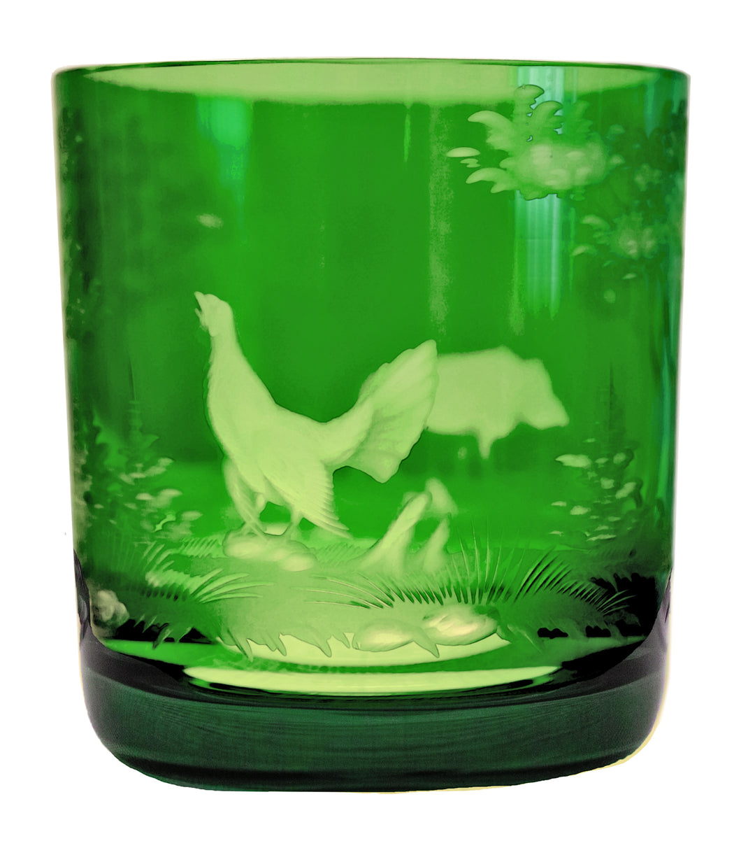 SCHLIERSEE smaragd, Gravur 'Wildsau und Auerhahn' - Whiskybecher 99 mm