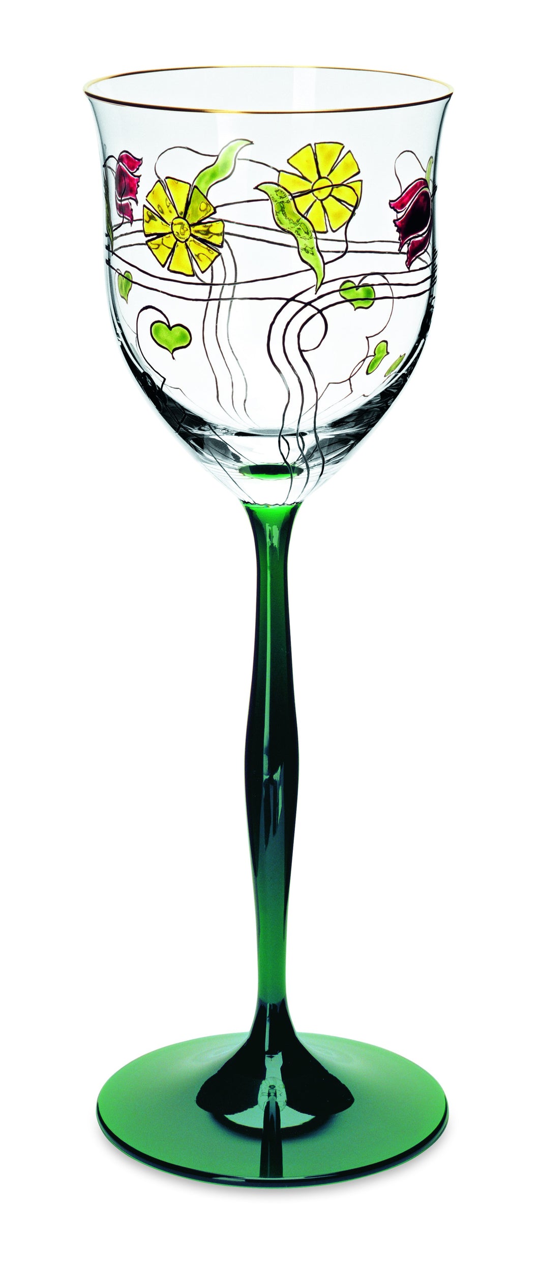 SERENADE jagdgrün/klar, Jugendstilmalerei - Weinglas 213 mm