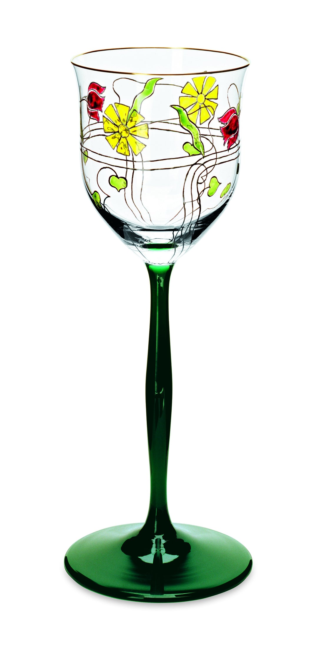 SERENADE jagdgrün/klar, Jugendstilmalerei - Weinglas 227 mm